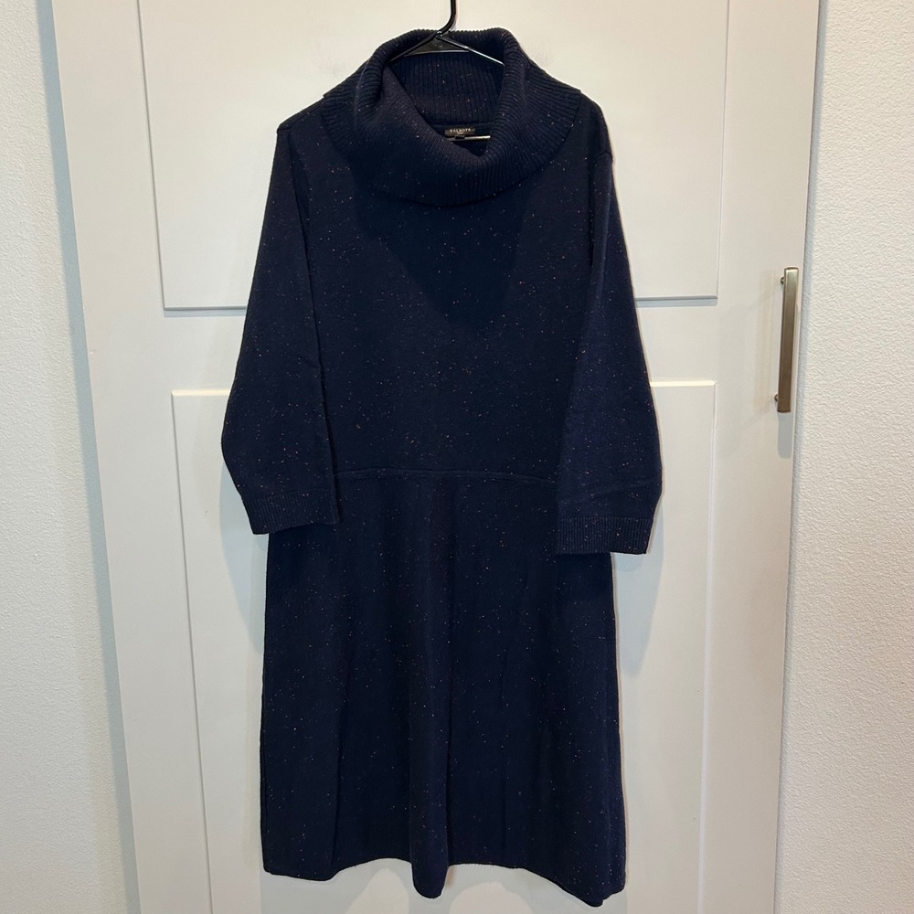 Talbots Woman Navy Speckled Knit Cowl Neck Sweater Dress Size 3X